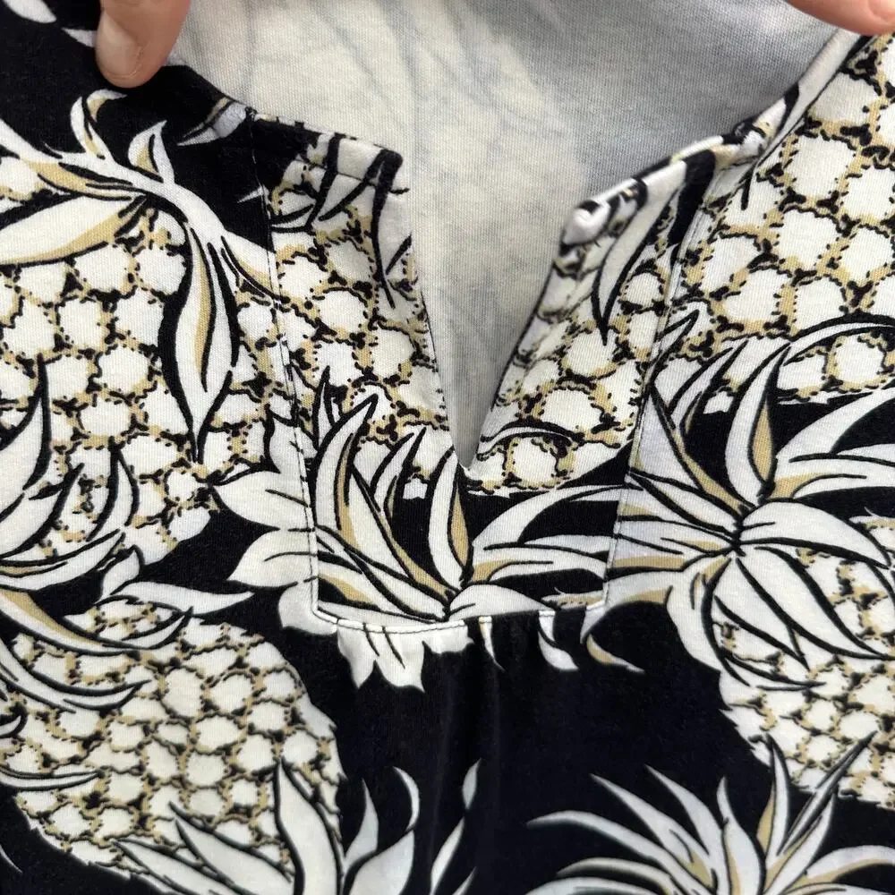 Talbots Navy Pineapple Print Cotton Split Neck Dress // S - Picture 5 of 7